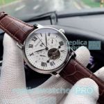 Fast Shipping Clone Montblanc Silver Bezel Brown Leather Strap Watch